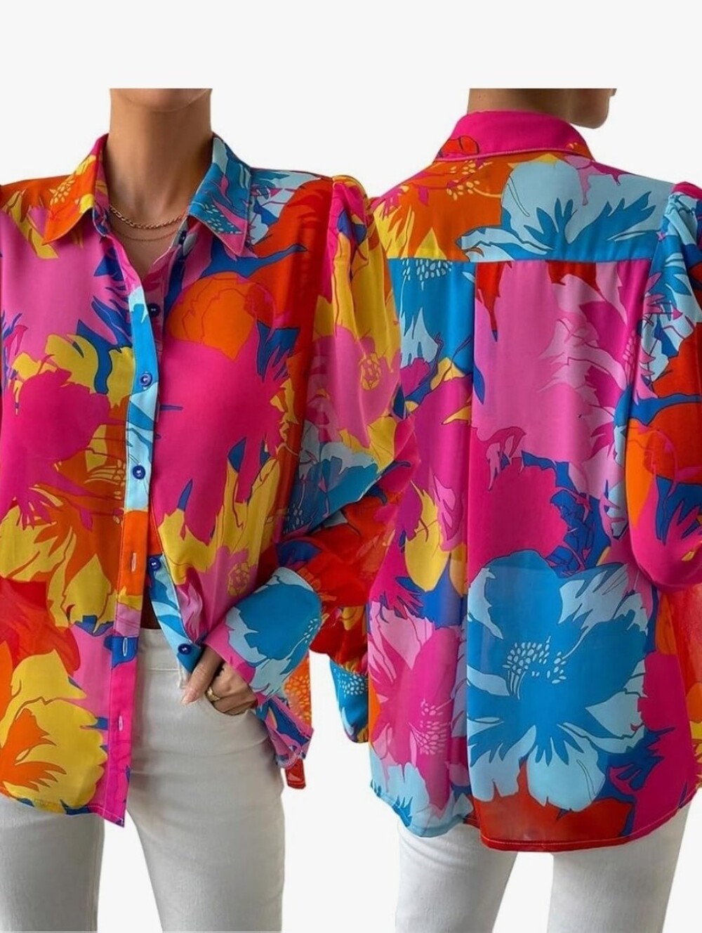 Floral Semi Sheer Blouse Medium - Picture 2 of 10